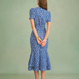 Blue Floral Mermaid Midi Skirt