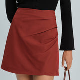 Brick Red Ruched A-Line Mini Skirt