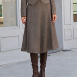 Brown Natural Waisted A-Line Midi Skirt
