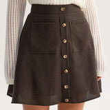 Brown Pocket High Waisted Skirt