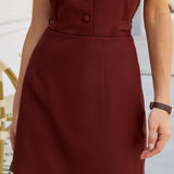 Wine Red Natural Waisted A-Line Mini Skirt