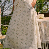 Green Floral Pockets Midi Skirt