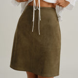 Green Suede Straight Mini Skirt