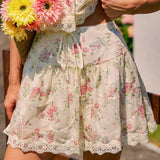 Floral Lace Tie Mini Skirt