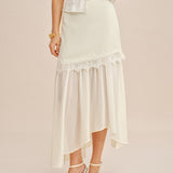 Off White Splicing Flowy Midi Skirt
