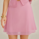 Pink Solid Chiffon Mini Skirt