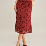 Red Floral Mermaid Midi Skirt