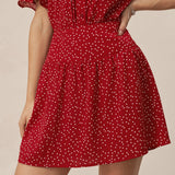 Red Polka Dot Ruched Mini Skirt