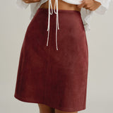 Red Suede Straight Slit Mini Skirt