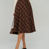 Red Plaid Floral Midi Skirt