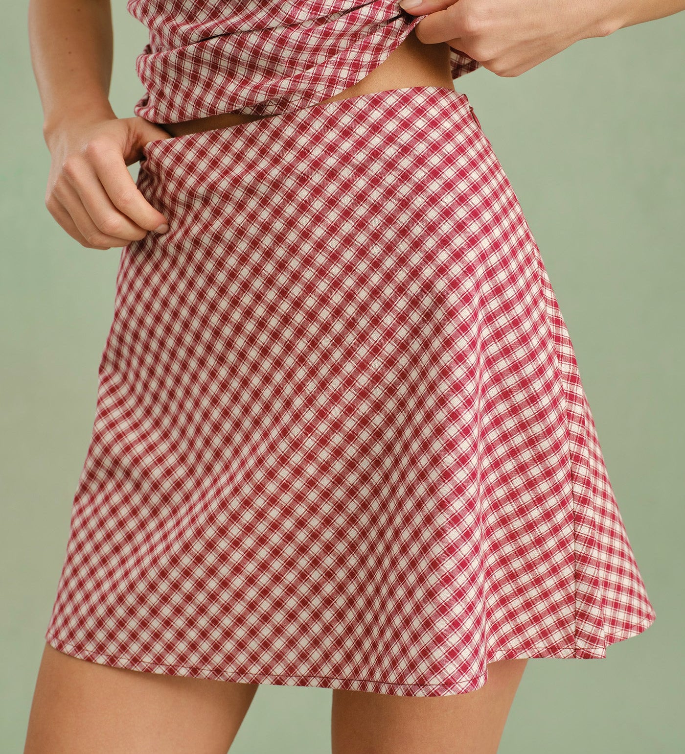Red Plaid Zipper Mini Skirt