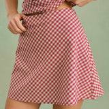 Red Plaid Zipper Mini Skirt