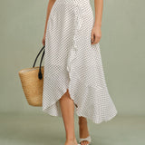 White Ruffle Polka Dot Midi Skirt