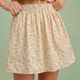 Yellow Embroidery Floral Mini Skirt