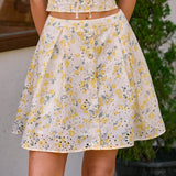 Yellow Floral Embroidery Mini Skirt