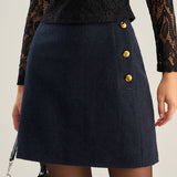 Blue A-Line Button Mini Skirt