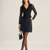 Blue A-Line Button Mini Skirt