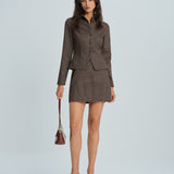 Coffee Plaid A-Line Mini Skirt