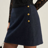 Blue A-Line Button Mini Skirt