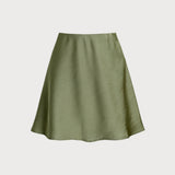 Green Satin Elastic Waist A-Line Mini Skirt