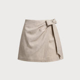 Khaki Ruched A-Line Skort