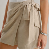 Khaki Ruched A-Line Skort