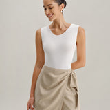 Khaki Ruched A-Line Skort
