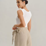 Khaki Ruched A-Line Skort