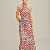 Red Halter Shirred Two-Piece Skirt Set