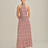 Red Halter Shirred Two-Piece Skirt Set