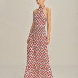 Red Halter Shirred Two-Piece Skirt Set