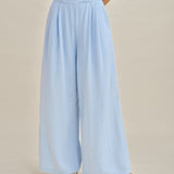 Blue Solid Pockets Straight Pants