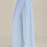 Blue Solid Pockets Straight Pants