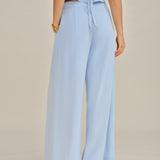 Blue Solid Pockets Straight Pants
