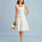 White Lace A-Line Chiffon Skirt