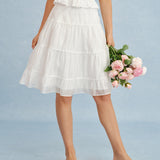 White Lace A-Line Chiffon Skirt