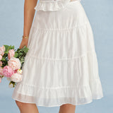 White Lace A-Line Chiffon Skirt